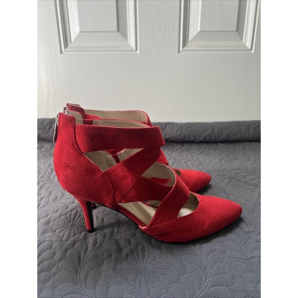 Unisa Unhanna Red Suede Crisscross Zip Back High Heel Pump SZ8.5M Glam Chic Cute - Picture 11 of 12